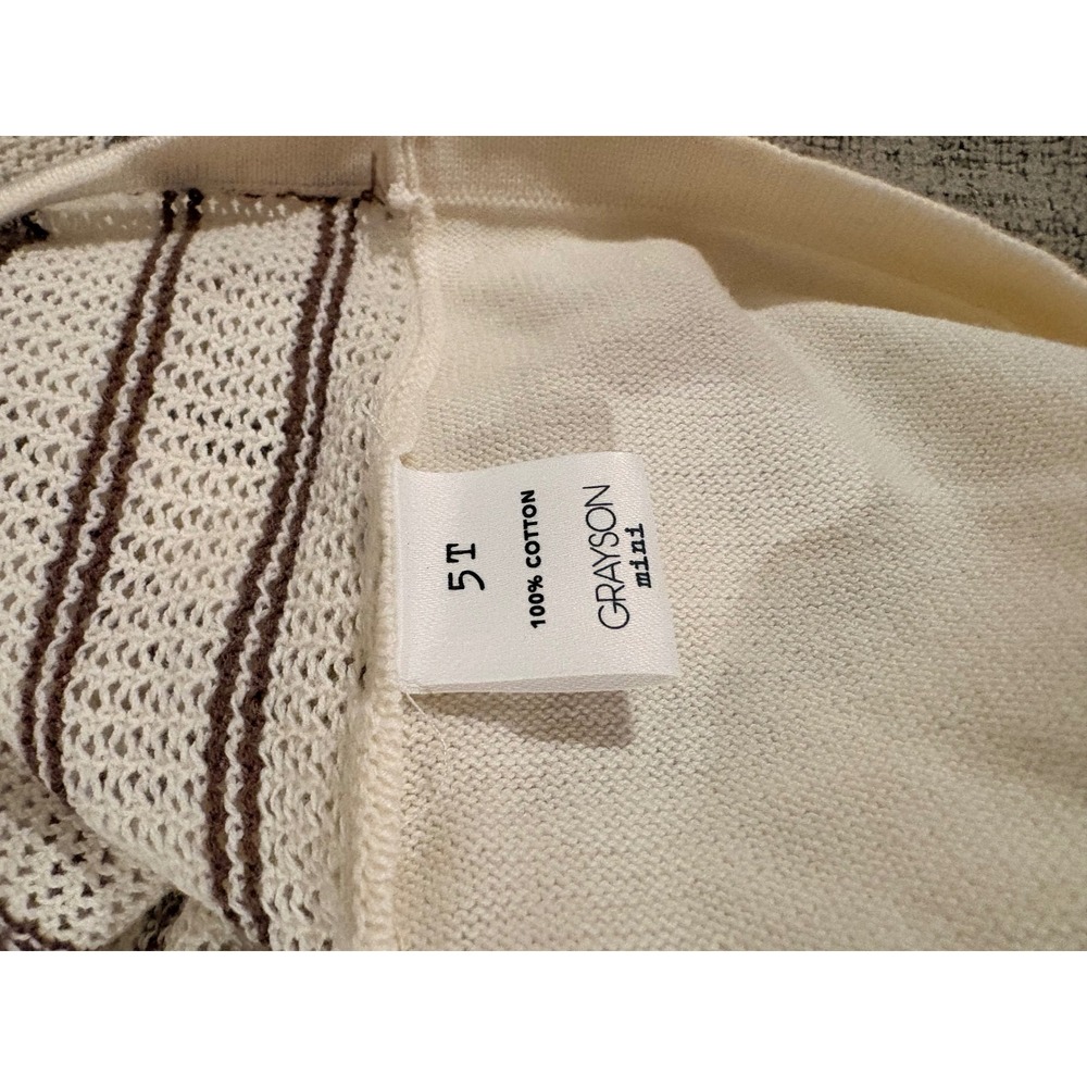 Grayson Mini Toddler Boys 5T‎ Knit Polo Sweater Cream Brown Striped Short Sleeve - Picture 6 of 6